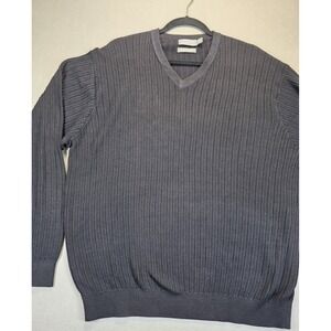 Talbots Mens Sweater Large Black V Neck Ribbed Silk Cotton‎ Staple Lightweight